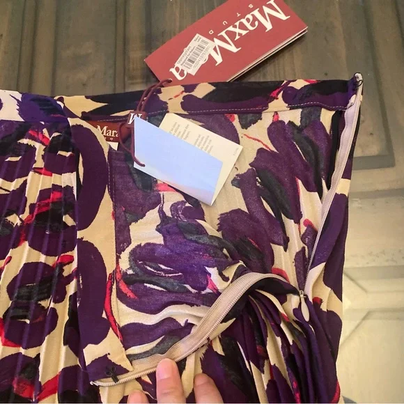 NWT Max Mara Italian Pleated Dress Multicolor size 12 Medium